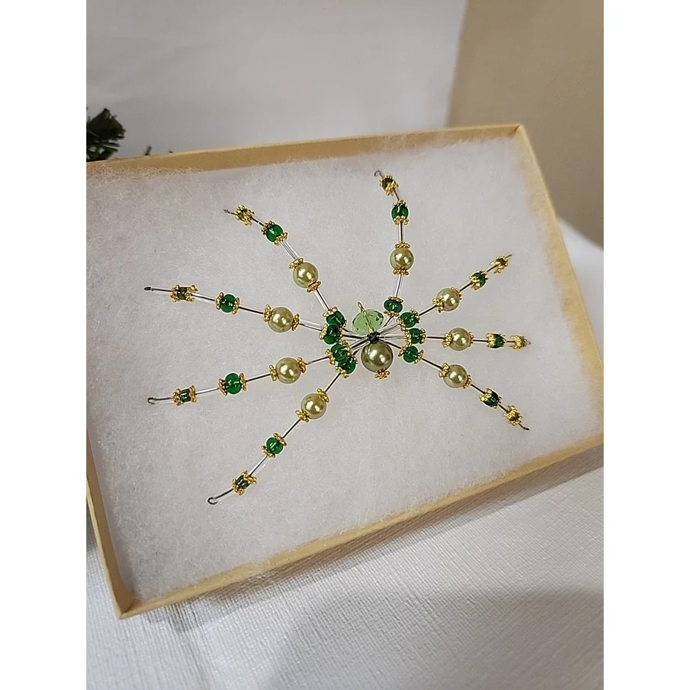 Christmas Spider Ornament Hand Crafted One Of A Kind Greens And Gold